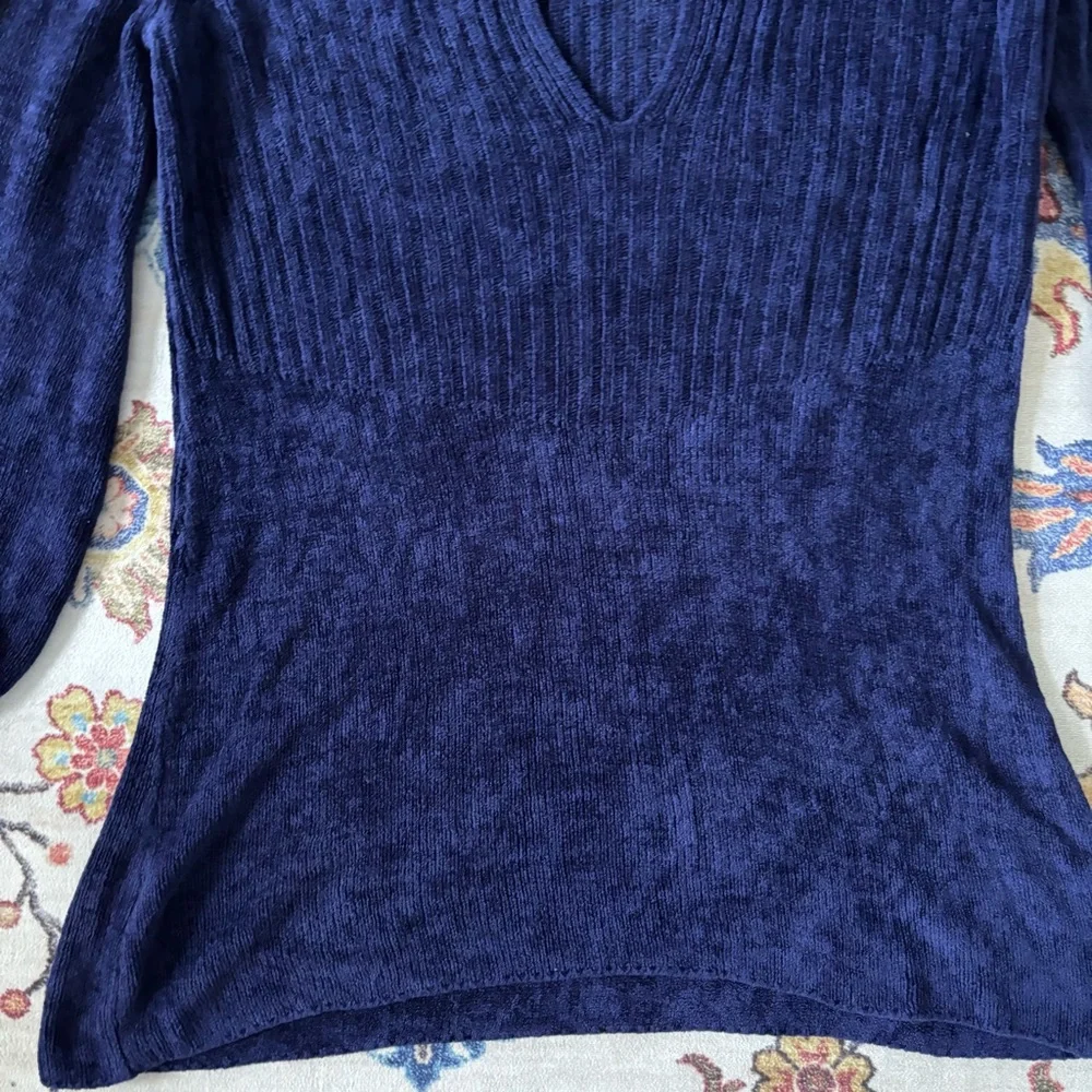 Free People Navy Blue New Moon Chenille Tunic Turtleneck Sweater XS - Picture 4 of 9